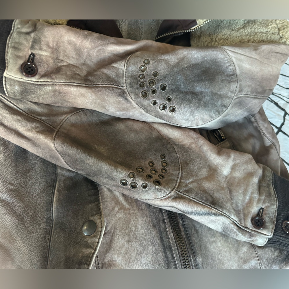 SWORD DISTRESSED AVIATOR MOTO LEATHER JACKET ITALY SIZE XS - Picture 13 of 15